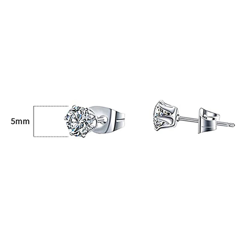 Huitan Minimalist Crystal Cubic Zirconia Stud Earrings for Women/Men 6 Claws Design Fashion Earrings Silver Color Hot Jewelry