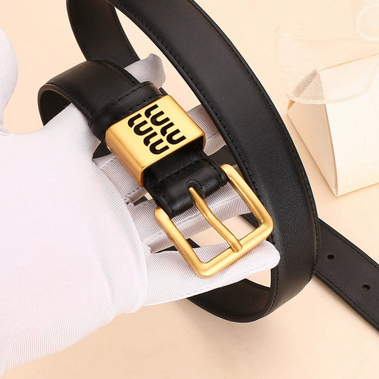 Genuine leather cowhide belt for women; versatile decorative waist belt with a sense of design; fashionable denim belt for ladie