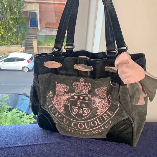 Ladies Large-Capacity Tote Bag Y2K Women Vintage Retro Chic Embroidery Velvet Handbags Girl Shopping Shoulder Bag Women's Purses
