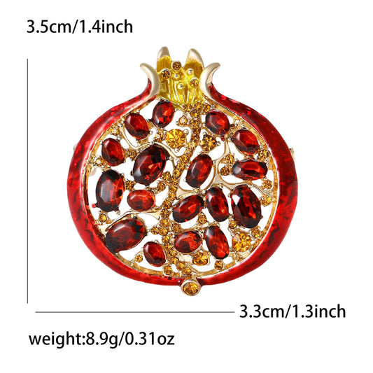 Beaut&Berry Luxury Rhinestone Pomegranate Brooches for Women Enamel Fruit Plant Pins Casual Party Accessories New Gifts Friends