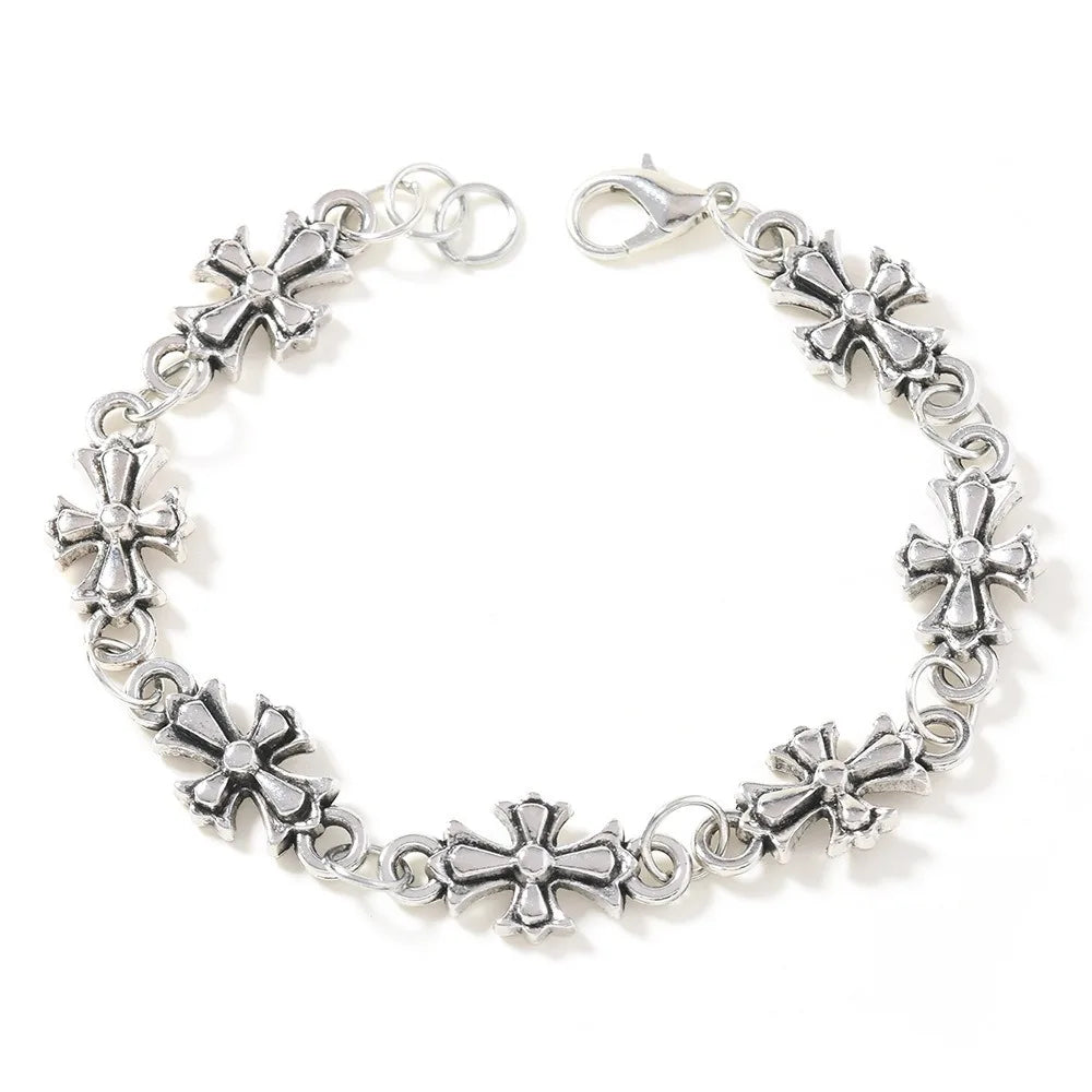 Gothic Cross Bracelet For Men Women Vintage Floral Pattern Hip Hop Rock European American Trends Party Birthday Holiday Gift