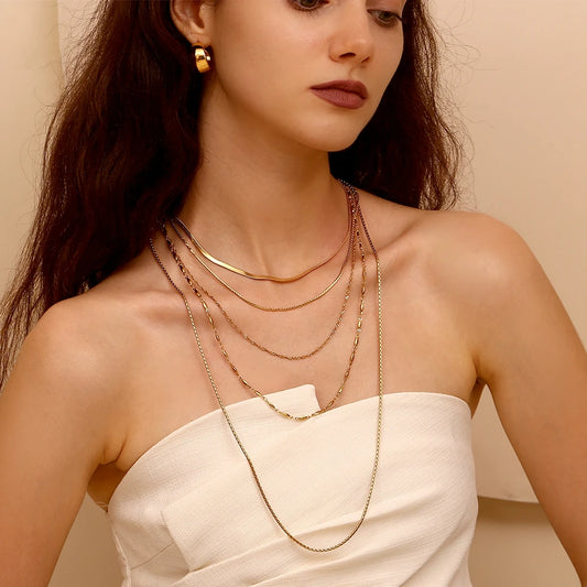 MamacitaSlay water wave chain snake chain Women's stainless steel necklace Bracelets Belly Chain Various styles Jewelry