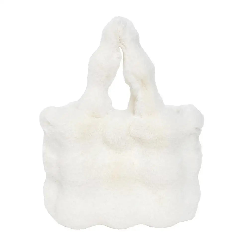 Women Plush Shoulder Bag Fluffy Handbag Large Capacity Casual Commuting Bag Furry Carrying Bag Soft Shopper Bag