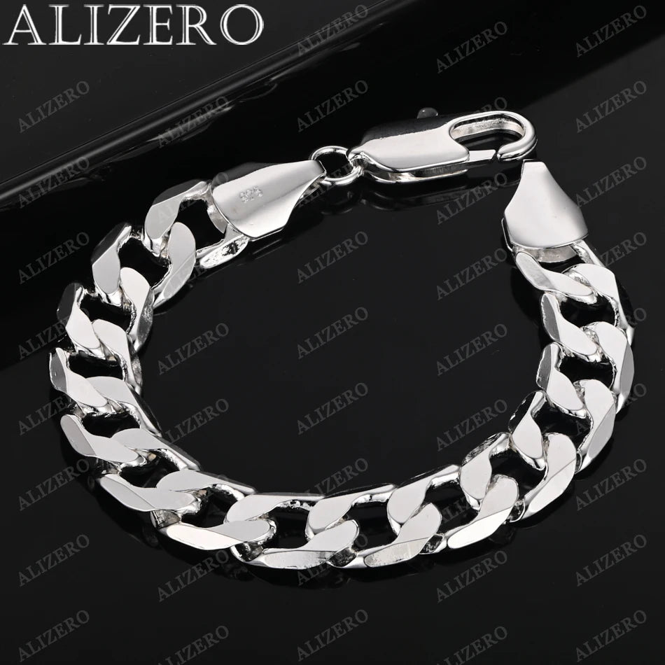 ALIZERO 925 Sterling Silver Bracelet 4/6/8/10/12mm Side Chain Bracelets For Men Women Fashion Fine Jewelry Wholesale