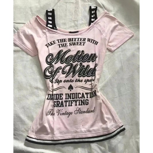 2026 Ropa Mujer Summer Tshirts for Women V-neck Short Sleeve Tunic Camisetas Pink Print Tees Crop Tops Casual Chic Y2k T-shirt