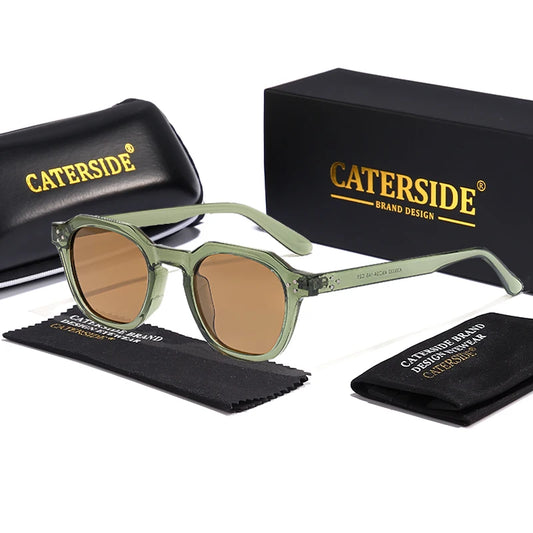 CATERSIDE Retro Polarized Sunglasses Men Ultralight TR90 Frame Polygon Women Sun Glasses Outdoor High Quality Travel Eyewear