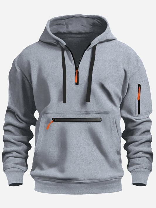 2024 Men's Hooded Sweater Leisure Sports Pullover Retro Harajuku Long Sleeve Zipper Multi-pocket Casual Loose Coat Street Wear