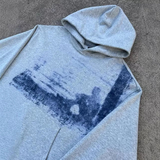 Y2k American Gray Gothic Retro pattern Printed Pullover Hoodie Men and Women Hip Hop Fashion Jogger Casual Oversized Sweatshirt