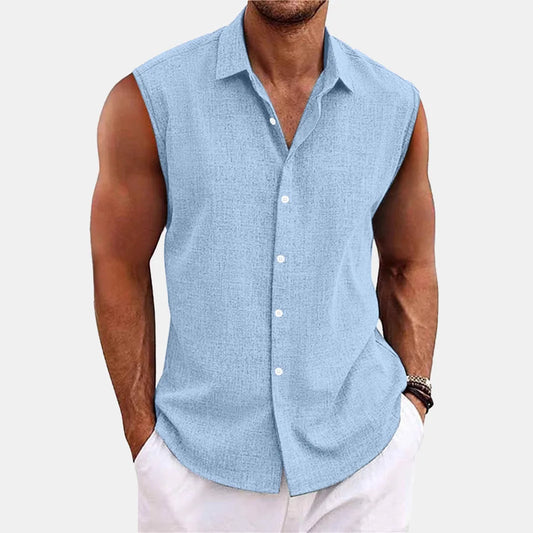 Men's Summer Short Sleeve Shirt Casual Solid Color Beach Top with Collar Lightweight Breathable Casual Button Up Shirts for Men