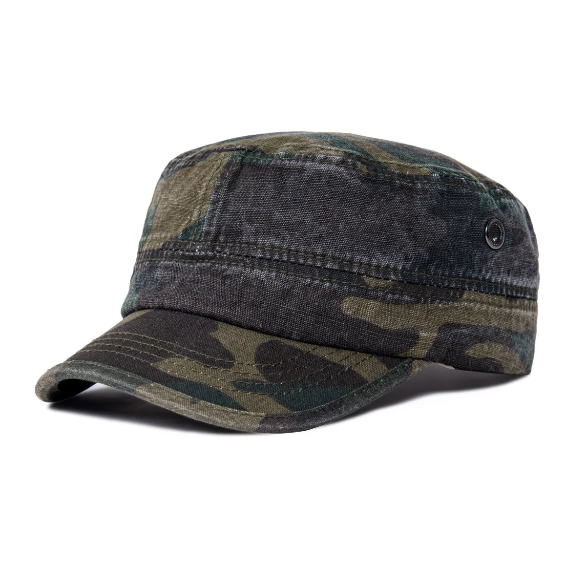 VOBOOM Denim Army Cap Men Washed Cotton Bucket Hat Spring Fall Headpiece Flat Top Adjustable Peaked Visor Hats Trucker Hats