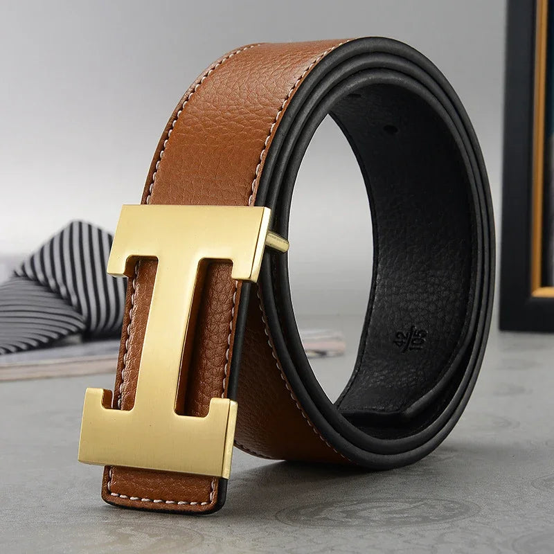 2025 New Casual Men's Belt High Quality Designer Genuine Second Cow Leather Belts Strap Male Metal Smooth Buckle Fashion