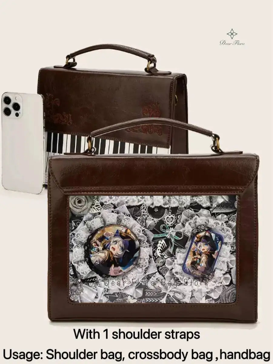 New Vintage Piano Shoulder Bag Womens Brown Crossbody Bag Y2k Girls Transparent Ita Bag Personalized Backpack Aesthetic Handbags