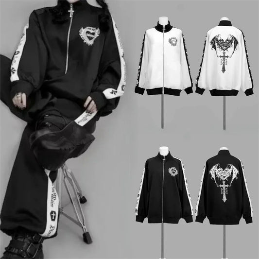 Gothic Subculture Hip-hop Sweatshirts Women Autumn Turtleneck Hoodie Coats Harajuku Loose Versatile Daily Jackets Zip Up Clothes
