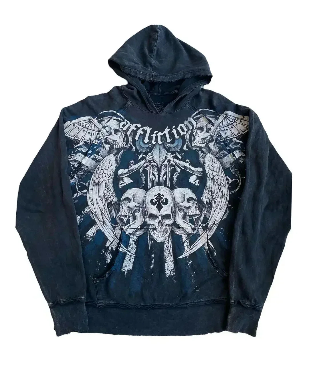 Affliction Fashion Hoodie Street Gothic Skull Oversize Zipper Hoodie Men Women Hip Hop Casual Sweatshirt Personality Hoodie Y2K