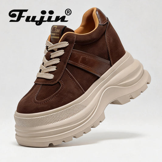 Fujin Elevator Shoes for Women Fall Spring New Platform Sneakers 12cm Height Increase Chunky Shoes for Petite Women Chunky Shoes