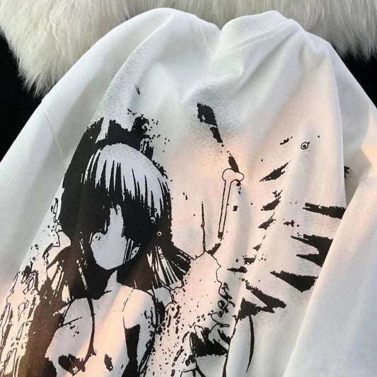 Retro Angel Print Short-sleeved Women T-shirt Summer Harajuku Casual Loose Cotton Oversize Women's T-shirts Female Clothing