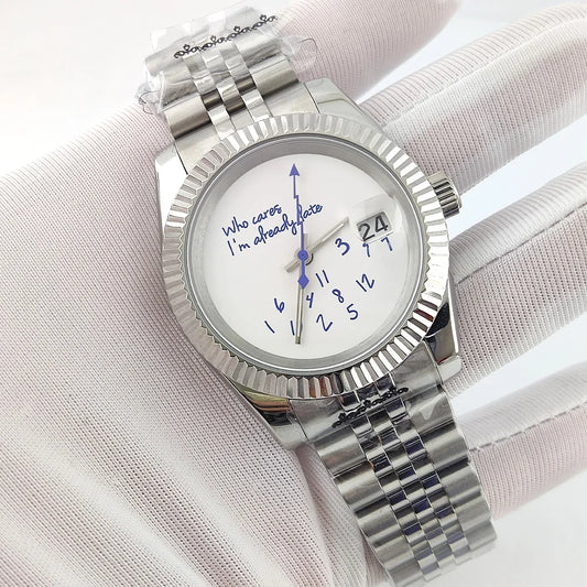36mm/39mm NH35 Watch Who Cares im Already Late Watch High Quality Sapphire Crystal Glass Waterproof Case NH35 Movement Watch
