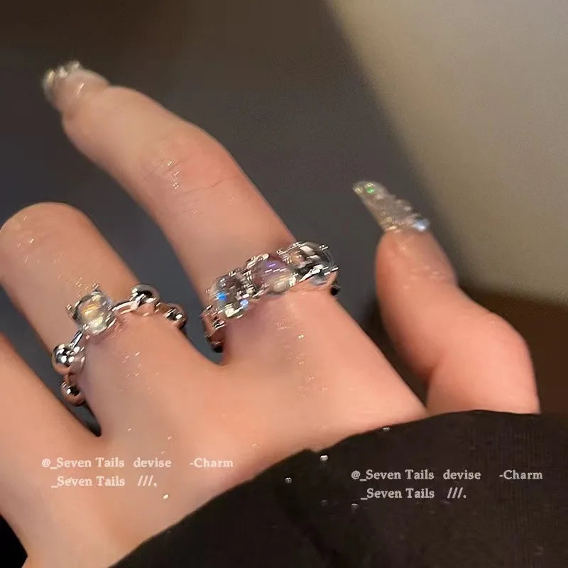 Fashion Trend Pink Crystal Bowknot Heart Rings Zircon Ring Y2K Shiny Zircon Rings for Women Girls Party Aesthetic Jewelry 2024 N