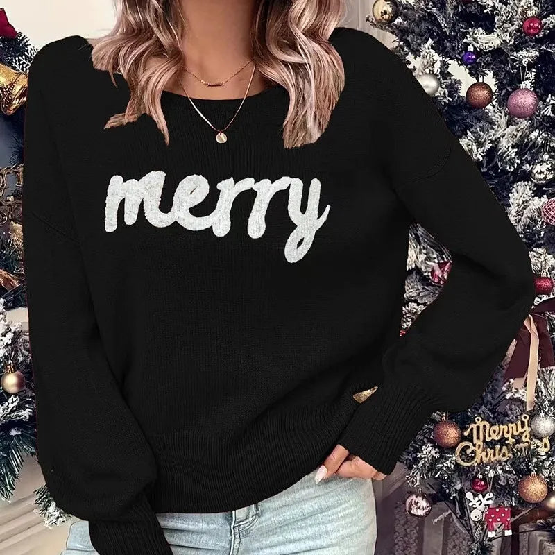 Pullover Sweater Round Neck Long Sleeve Loose Fit Elegant Style with 3d Letter or Number Text Women Sweaters and Pullovers