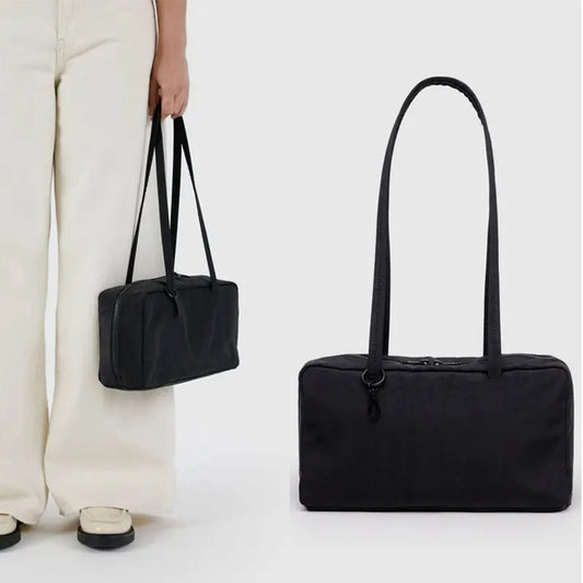 Simple Large-capacity Square Shoulder Bag Fashion Plaid Nylon Handbag Durable Canvas Material Travel Bag Daily Use Storage Bag
