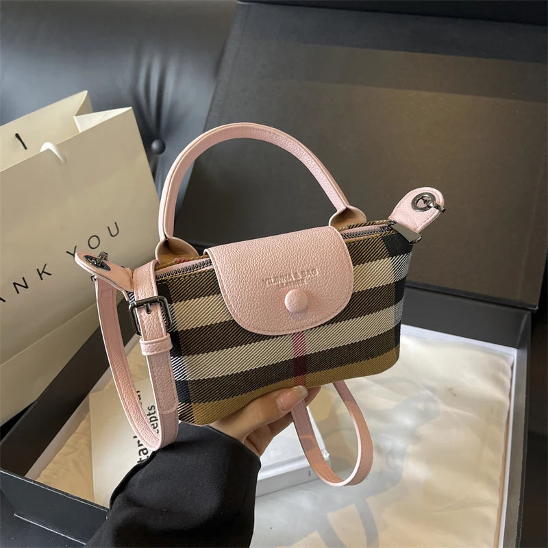 European and American Fashion Women's Bag 2024 New Check Pattern Bag Handheld Dumpling Bag Handheld Crossbody Bag