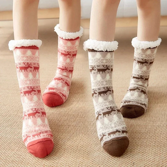 Christmas Gift Thermal Socks Women Winter Warm nightwear Plush Soft Floor Fuzzy Fluffy Fur Slipper Sock Thick Ladies Cute Cow