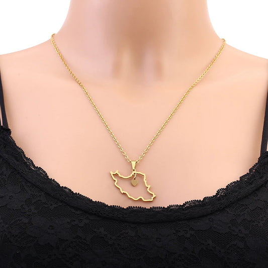 Islamic Republic of Iran Map Pendant Necklace Stainless Steel Gold/Silver Color Men Women Country Map Jewelry Gift