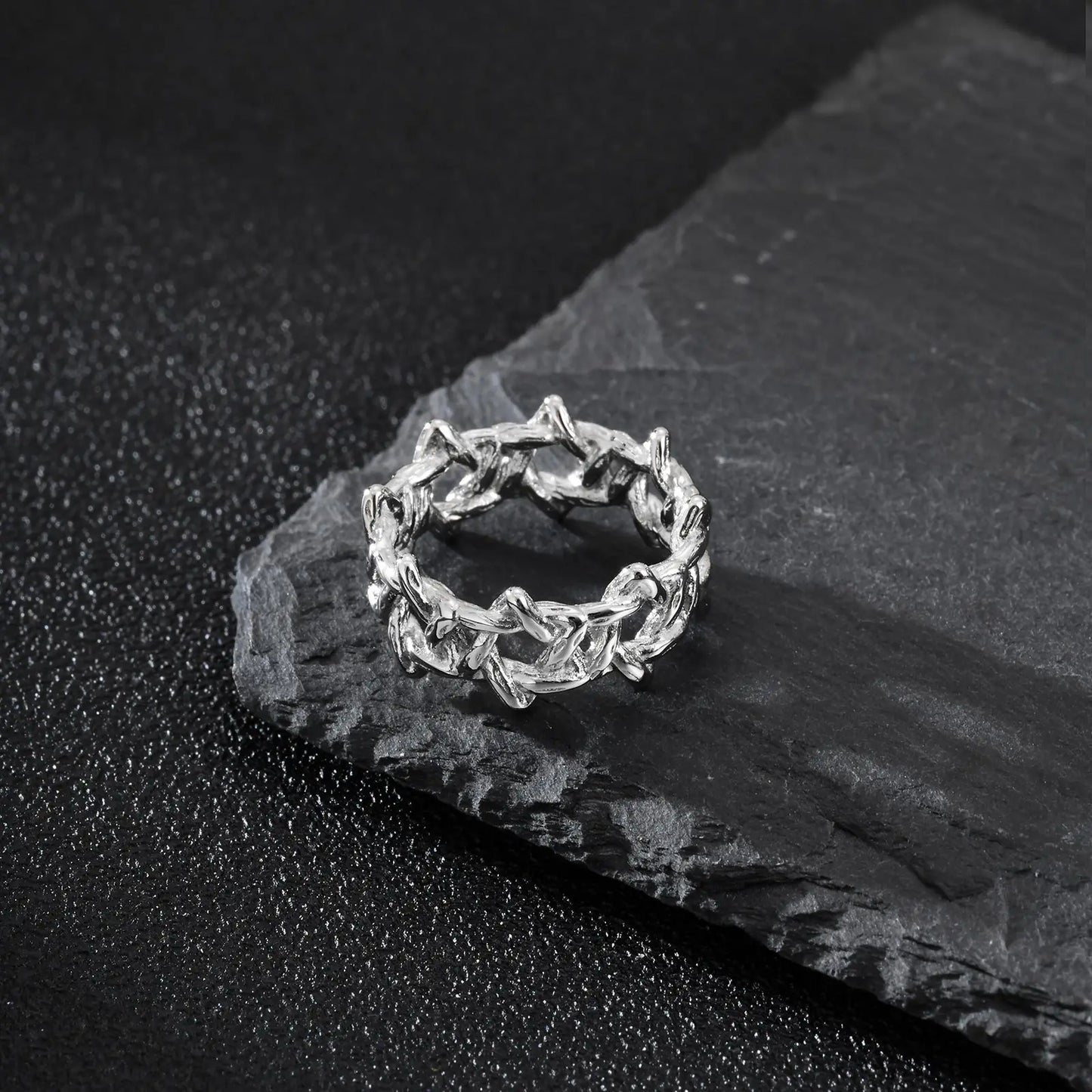 Personality Stainless Steel Irregular Thorns Ring for Men, Retro Punk Texture Six Pointed Star Ring, Geometric Hip-hop Jewelry