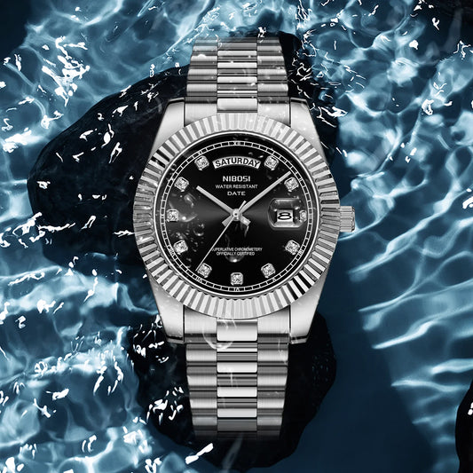 NIBOSI Mens Watches Top Brand Luxury Gold Diamonds Classic Watch Men Auto Week Date Watch Waterproof Stainless Steel Wristwatch