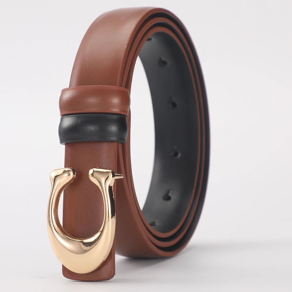 Fashionable C-shaped Smooth Buckle Durable Belt Simple Soft Women's Double-sided Belt With Casual Pants Clothing Accessories