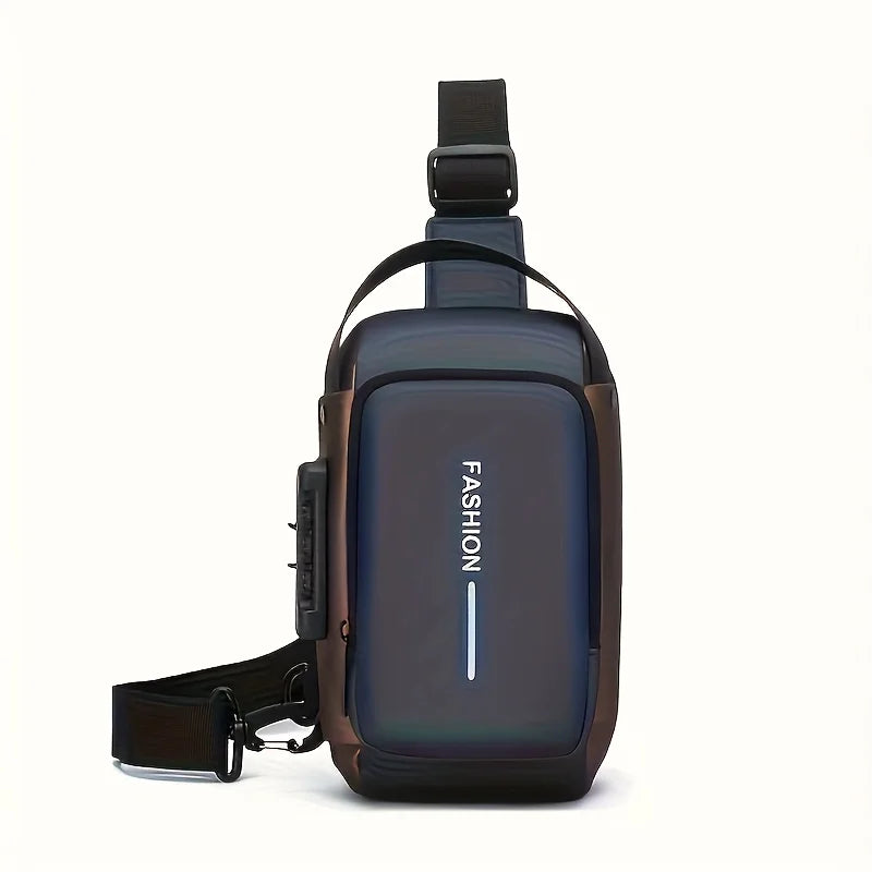 Men's Sporty Chest Bag Motorcycle Phone Pack with Password Lock, Zipper Closure Crossbody Sling Bag for Daily Commute Outdoor