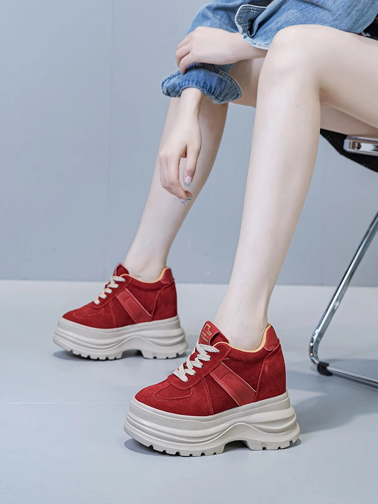 Fujin Elevator Shoes for Women Fall Spring New Platform Sneakers 12cm Height Increase Chunky Shoes for Petite Women Chunky Shoes