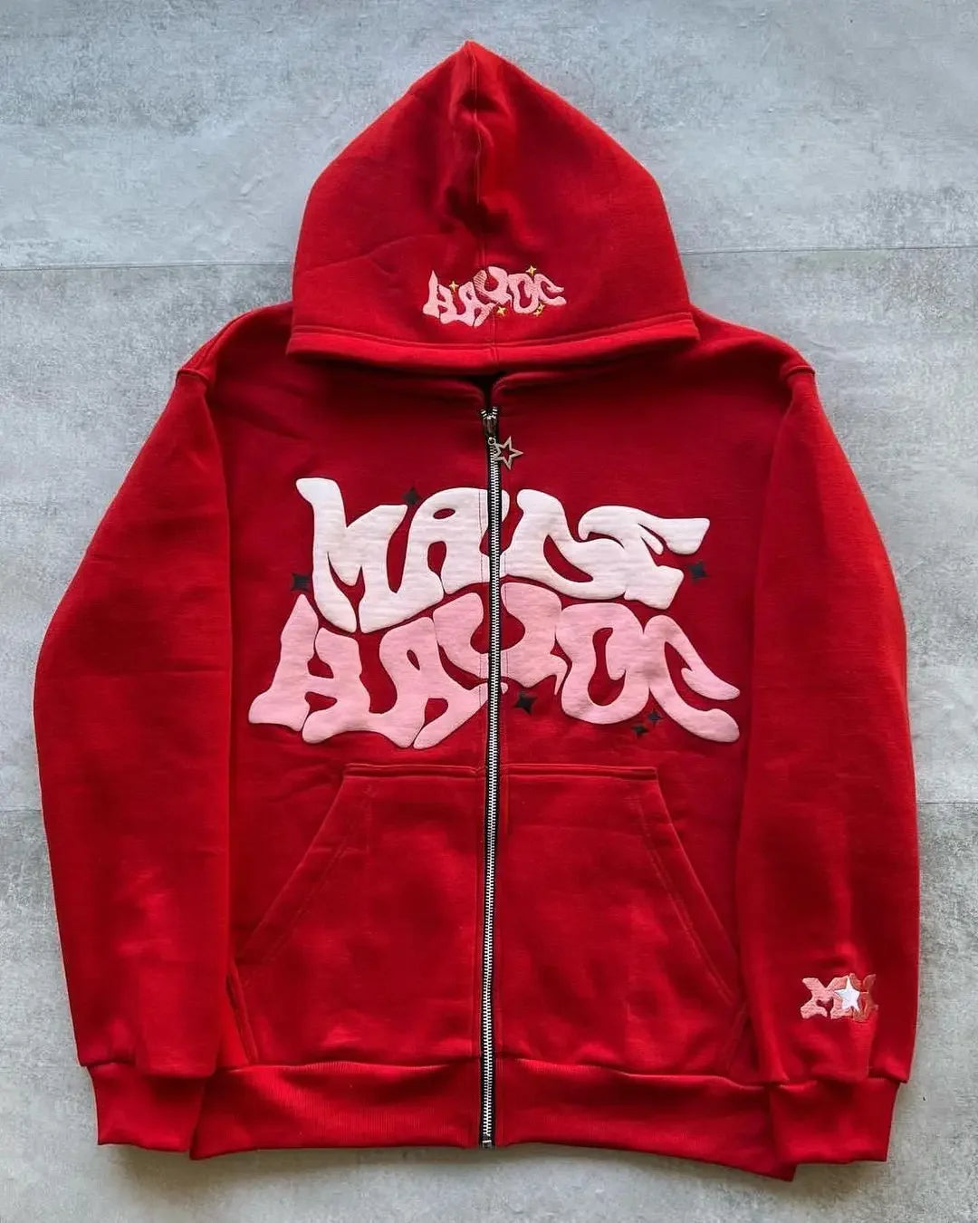 Zipper hooded sweatshirt with retro American letters suitable for men and women wearing Y2K jacket autumn/winter cardigan