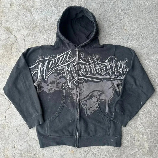 2025 American New Fashion Oversized Pattern Printed Zipper Hooded Sweater Men Y2K Gothic Harajuku Hip Hop Popular Couple Hoodies
