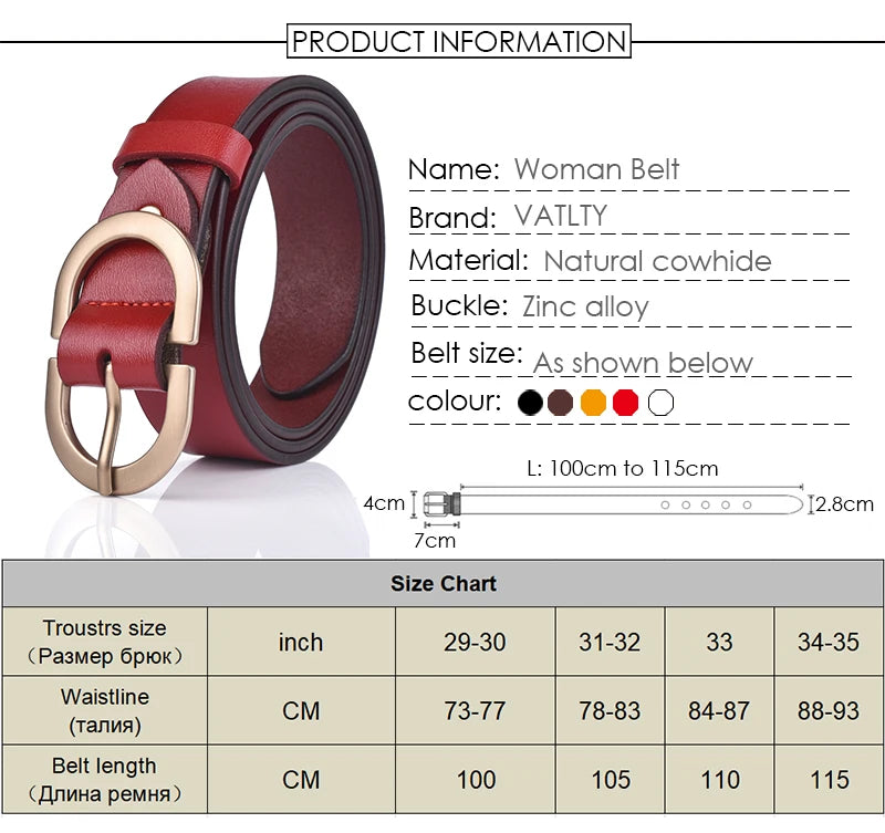 VATLTY Official Authentic Woman Leather Belt Golden Alloy Buckle Natural Cowhide Ladies Jeans Belt Trousers Belt Female ZK105