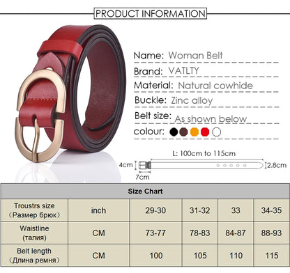 VATLTY Official Authentic Woman Leather Belt Golden Alloy Buckle Natural Cowhide Ladies Jeans Belt Trousers Belt Female ZK105