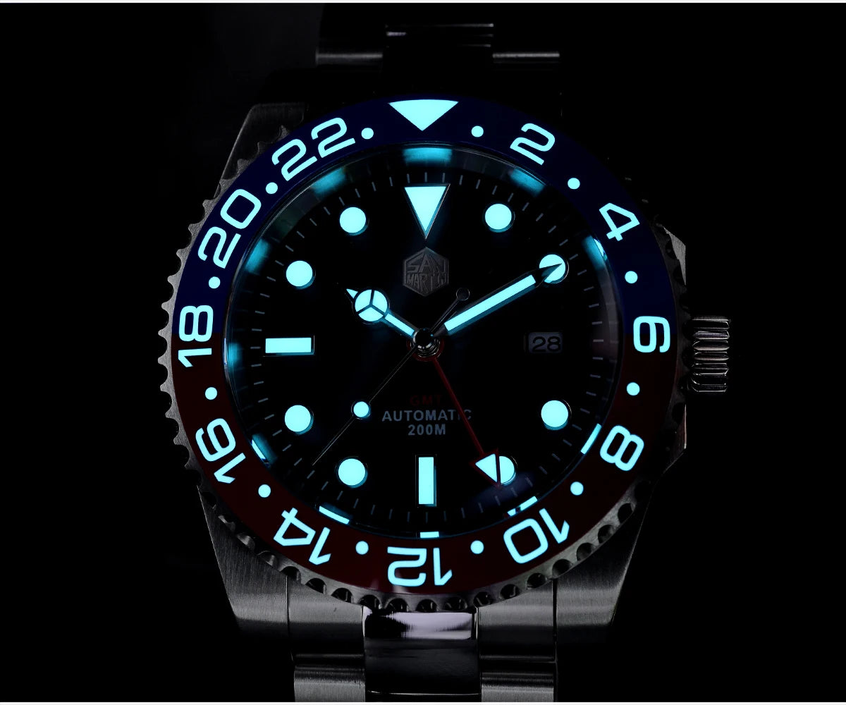 San Martin Luxury GMT Hangzhou 6460 Men Automatic Mechanical Watch Business Sports Waterproof 200m Sapphire Full Luminous SN0016