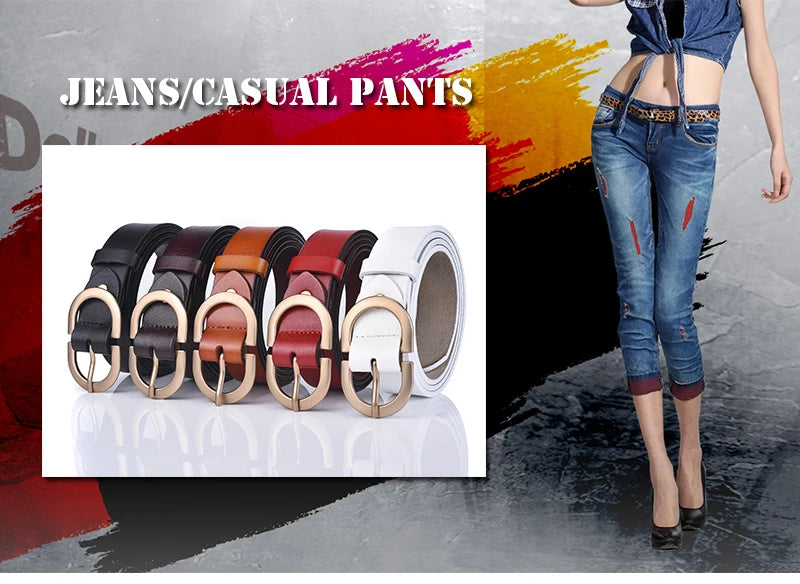 VATLTY Official Authentic Woman Leather Belt Golden Alloy Buckle Natural Cowhide Ladies Jeans Belt Trousers Belt Female ZK105