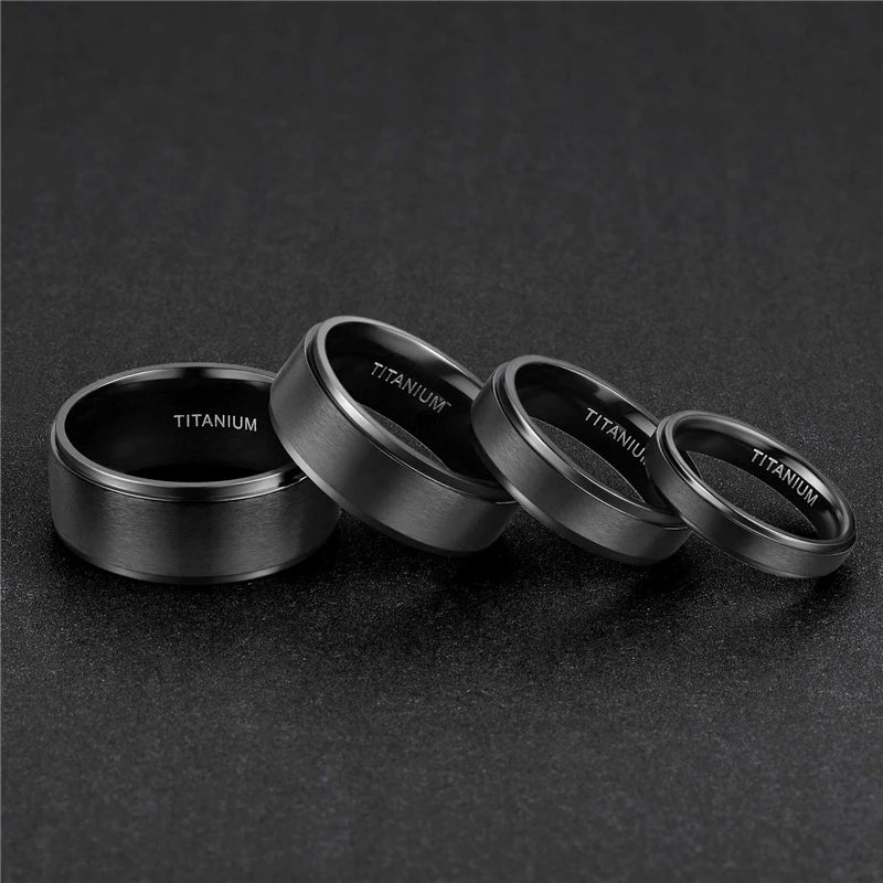 Tigrade 4/6/8/10mm Black Titanium Ring Man Brushed Wedding Band Women Engagement Rings Silver Color Bague Femme anneau bijoux