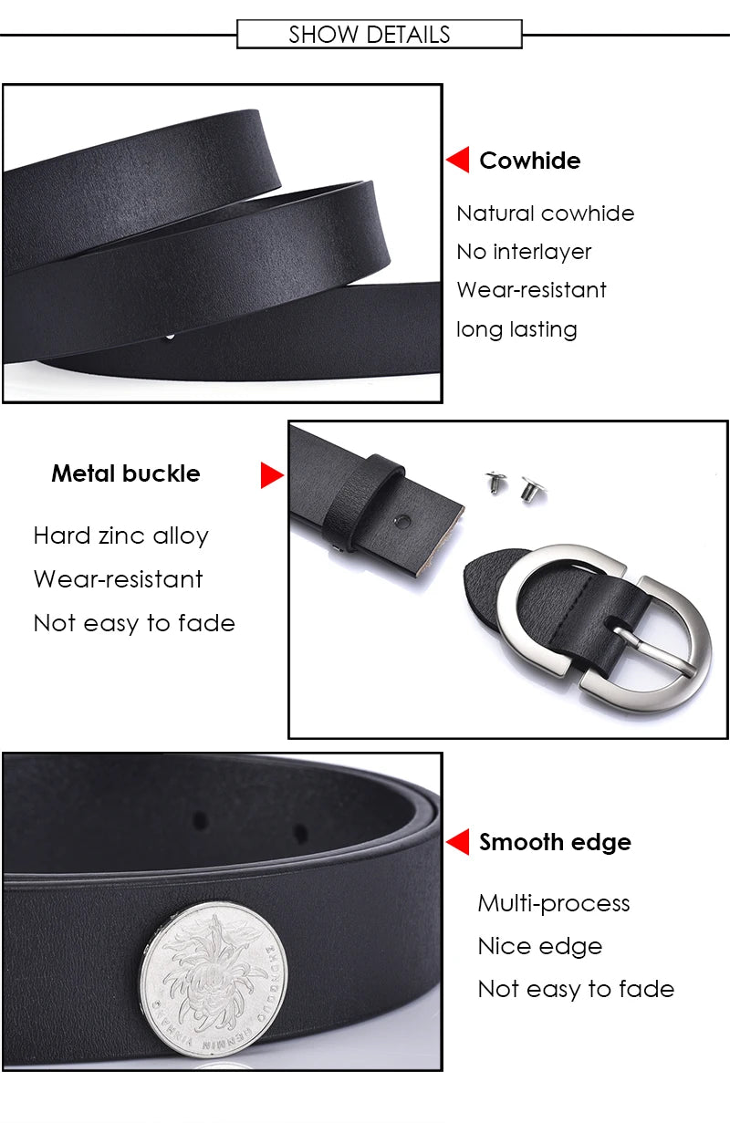 VATLTY Official Authentic Woman Leather Belt Golden Alloy Buckle Natural Cowhide Ladies Jeans Belt Trousers Belt Female ZK105
