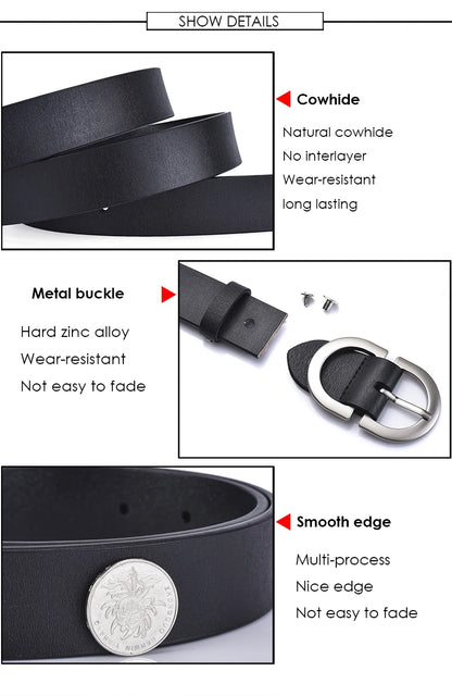 VATLTY Official Authentic Woman Leather Belt Golden Alloy Buckle Natural Cowhide Ladies Jeans Belt Trousers Belt Female ZK105