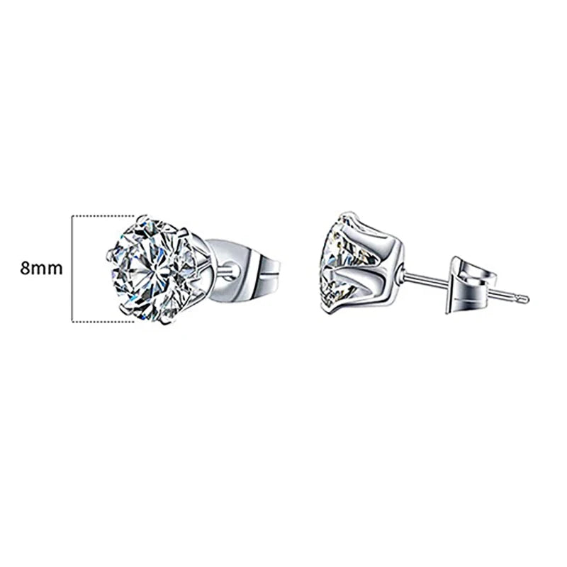 Huitan Minimalist Crystal Cubic Zirconia Stud Earrings for Women/Men 6 Claws Design Fashion Earrings Silver Color Hot Jewelry