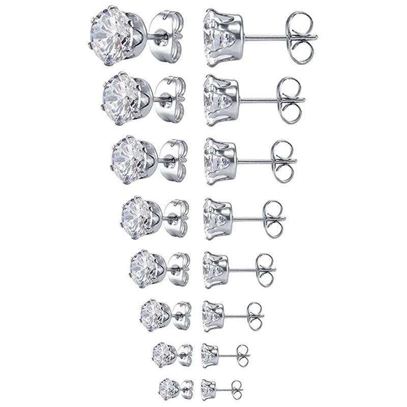 Huitan Minimalist Crystal Cubic Zirconia Stud Earrings for Women/Men 6 Claws Design Fashion Earrings Silver Color Hot Jewelry