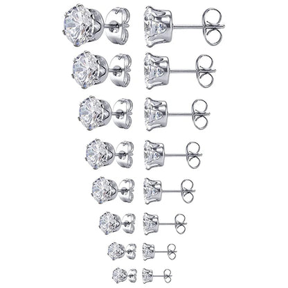 Huitan Minimalist Crystal Cubic Zirconia Stud Earrings for Women/Men 6 Claws Design Fashion Earrings Silver Color Hot Jewelry