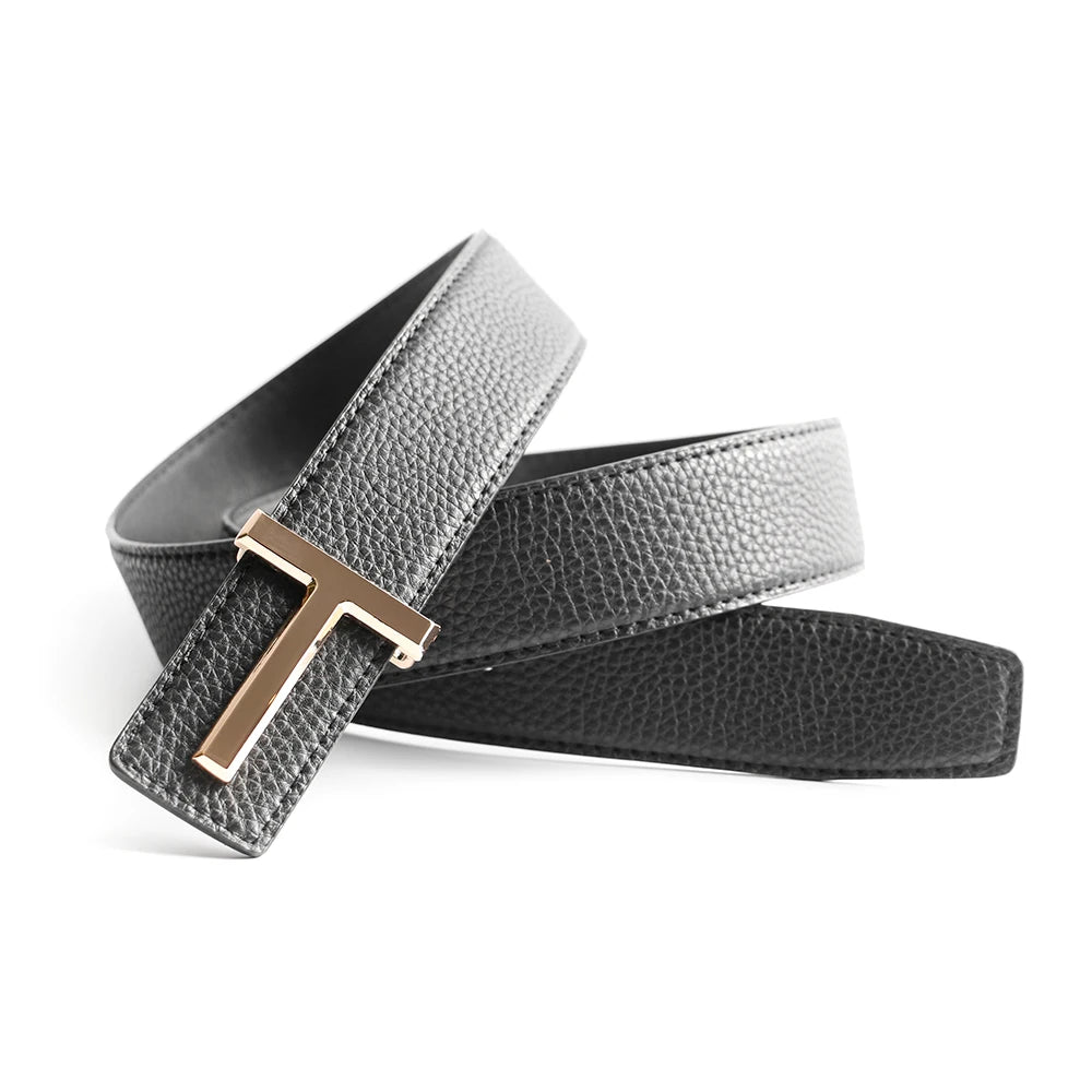 Top Luxury Designer Brand Brass T Buckle Belt Men High Quality Women Genuine Real Leather Dress Strap for Jeans Waistband Grey