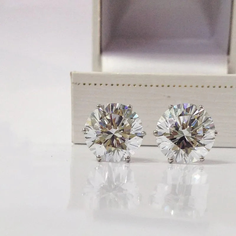 Huitan Minimalist Crystal Cubic Zirconia Stud Earrings for Women/Men 6 Claws Design Fashion Earrings Silver Color Hot Jewelry
