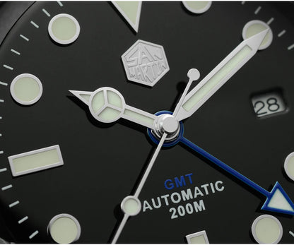 San Martin Luxury GMT Hangzhou 6460 Men Automatic Mechanical Watch Business Sports Waterproof 200m Sapphire Full Luminous SN0016