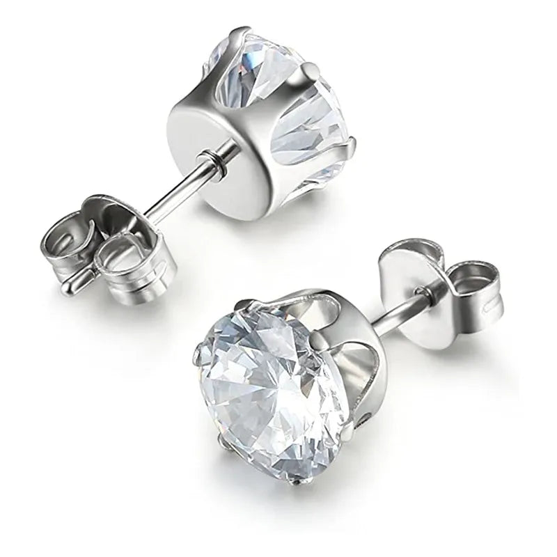 Huitan Minimalist Crystal Cubic Zirconia Stud Earrings for Women/Men 6 Claws Design Fashion Earrings Silver Color Hot Jewelry