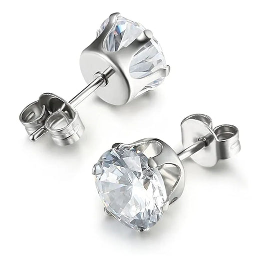 Huitan Minimalist Crystal Cubic Zirconia Stud Earrings for Women/Men 6 Claws Design Fashion Earrings Silver Color Hot Jewelry