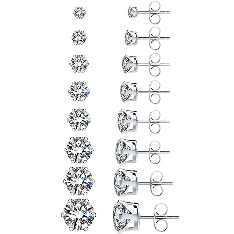 Huitan Minimalist Crystal Cubic Zirconia Stud Earrings for Women/Men 6 Claws Design Fashion Earrings Silver Color Hot Jewelry